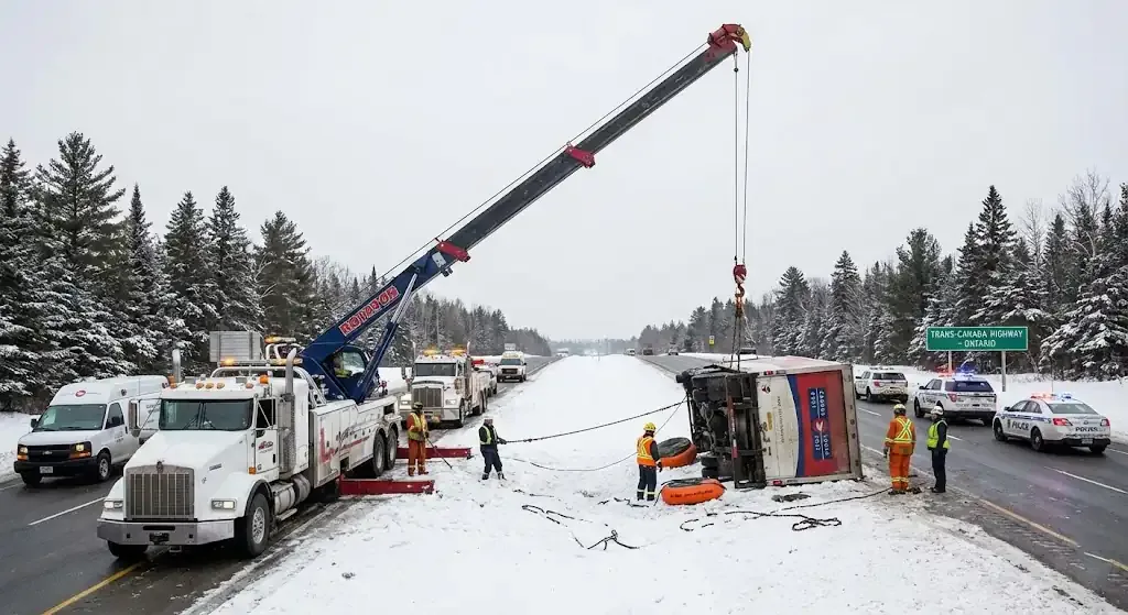Burnaby truck towing on highway corridor